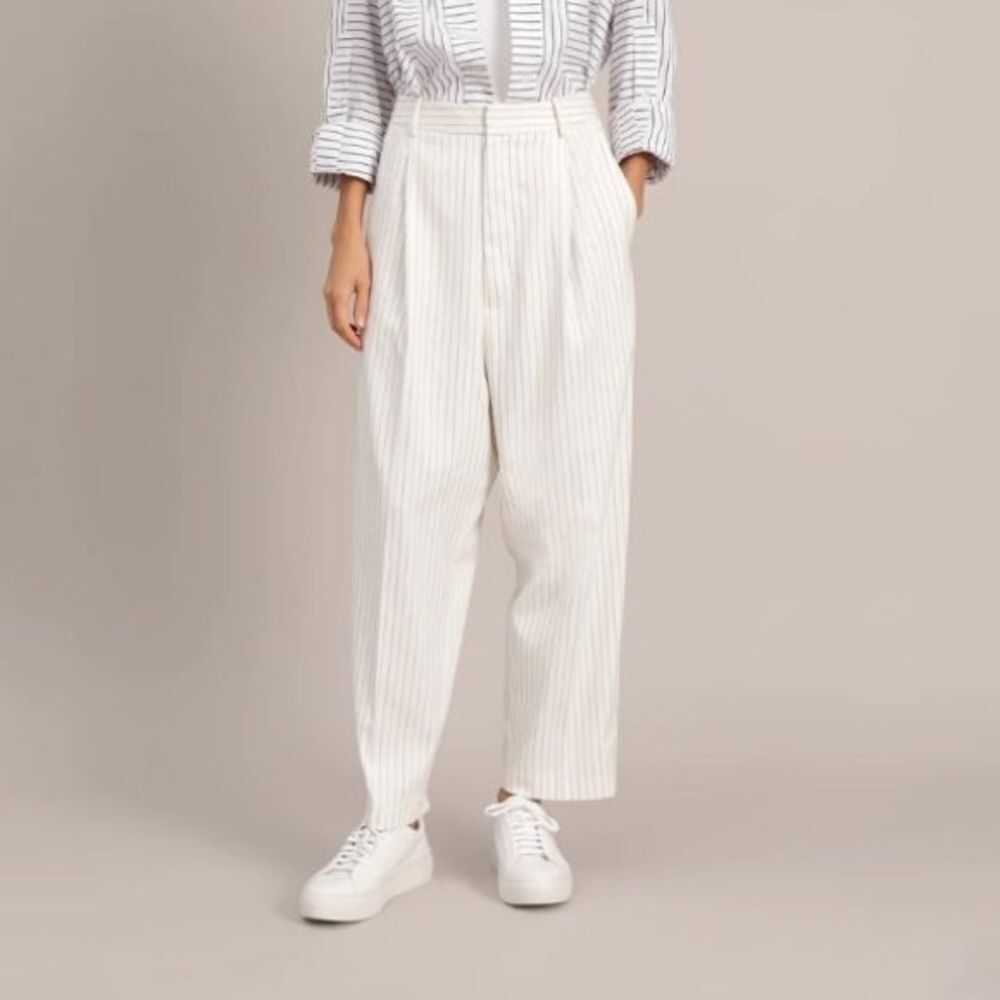 Munthe Jadie Ivory Pinstriped Straight Ankle Trouser Pants Size 12